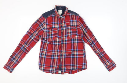Lee Cooper Men's Red Plaid Long Sleeve Button-Up Shirt