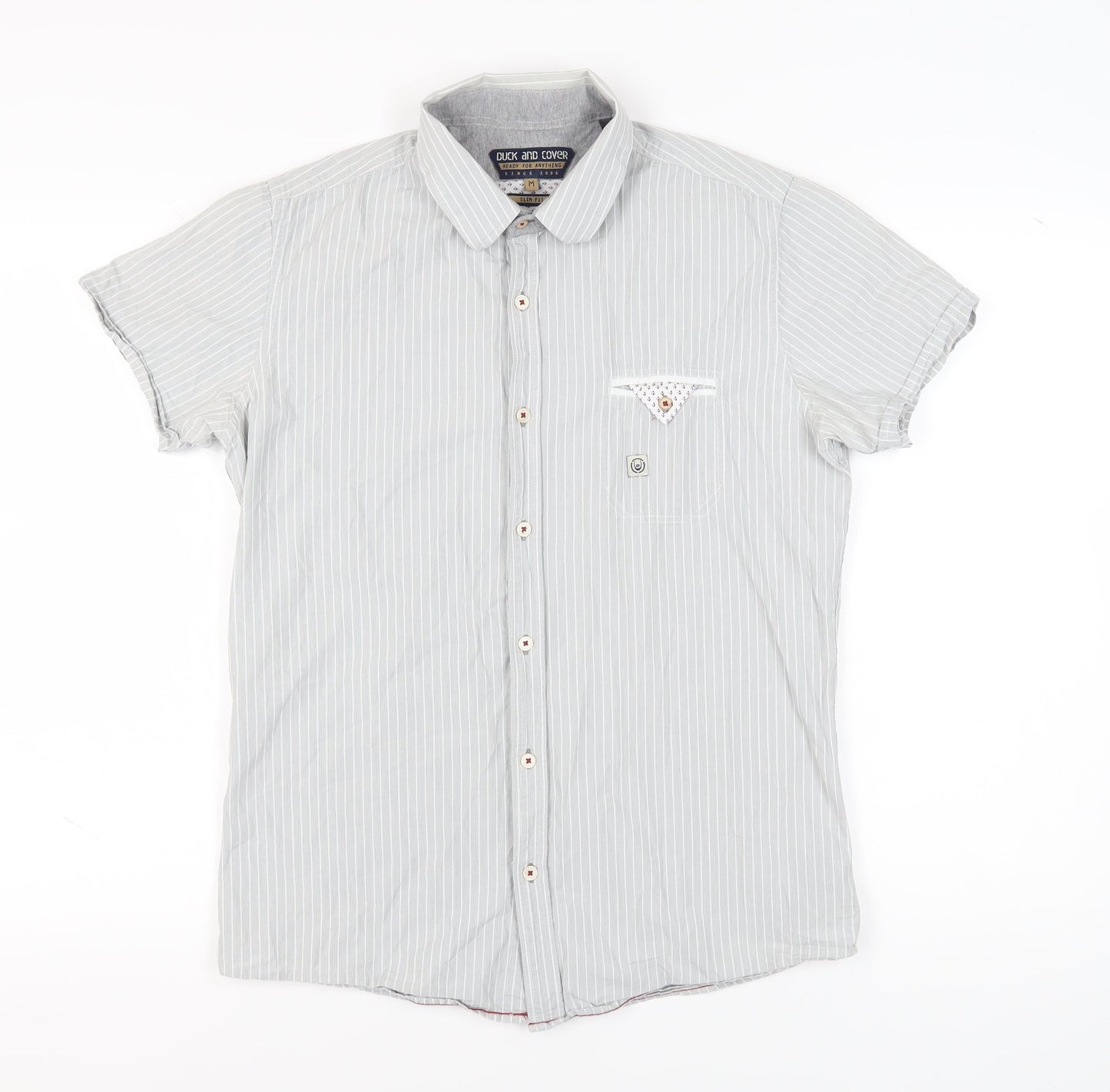 Duck and Cover Men's Grey Striped Slim Fit Shirt M