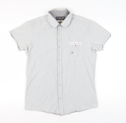 Duck and Cover Men's Grey Striped Slim Fit Shirt M