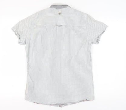 Duck and Cover Men's Grey Striped Slim Fit Shirt M