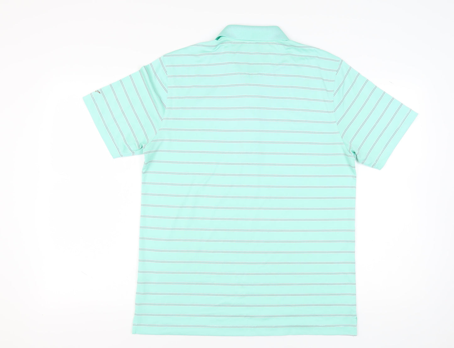 Greg Norman Men's Green Striped Polo Shirt Medium