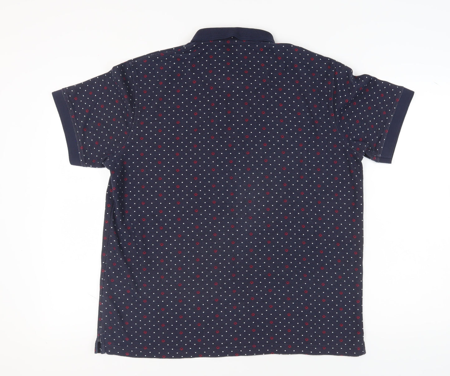 Cotton Traders Men's Blue Polka Dot Polo Shirt - Size L
