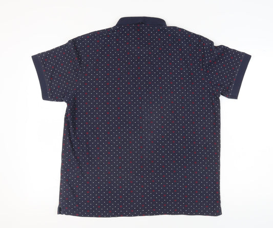 Cotton Traders Men's Blue Polka Dot Polo Shirt - Size L