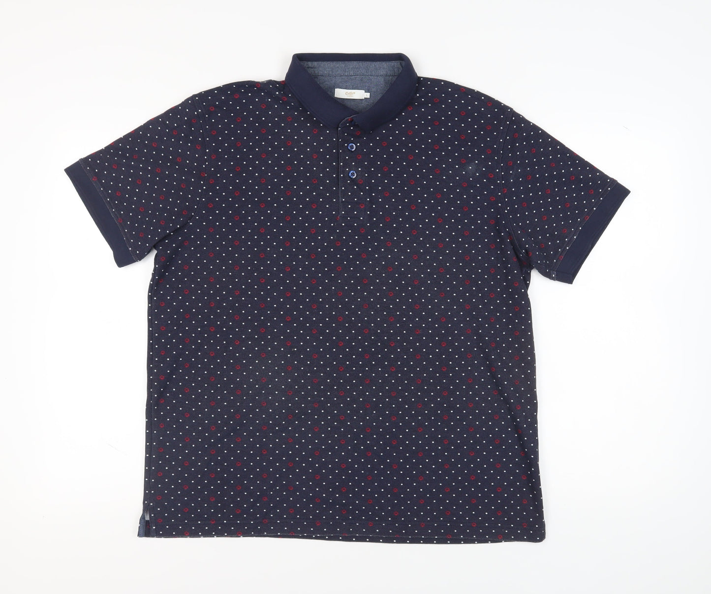 Cotton Traders Men's Blue Polka Dot Polo Shirt - Size L