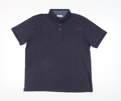 Cotton Traders Men's Blue Polka Dot Polo Shirt - Size L