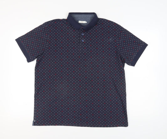 Cotton Traders Men's Blue Polka Dot Polo Shirt - Size L