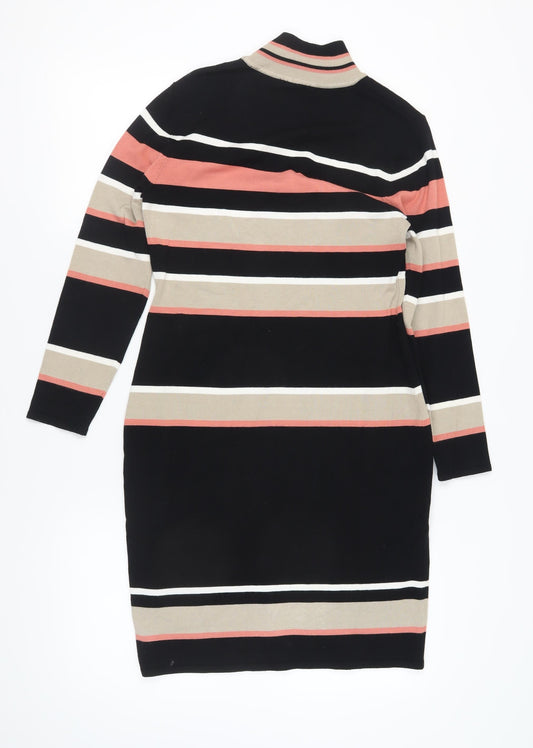 Roman Women's Striped Bodycon Dress, Size 12, Black Beige