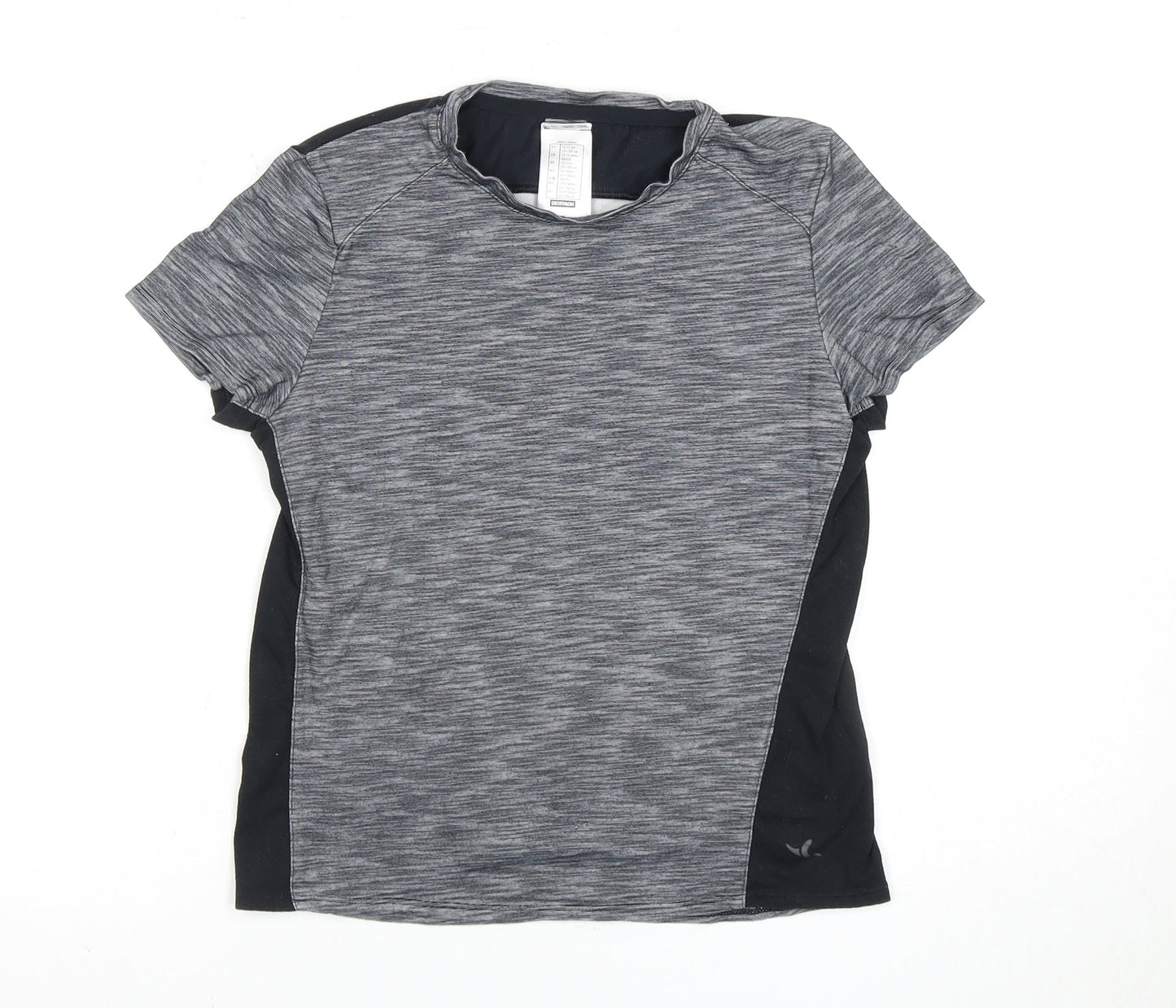 Decathlon Girls Grey Black Active T-Shirt, 12-13 Years, Gym Top