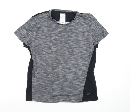 Decathlon Girls Grey Black Active T-Shirt, 12-13 Years, Gym Top
