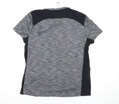 Decathlon Girls Grey Black Active T-Shirt, 12-13 Years, Gym Top