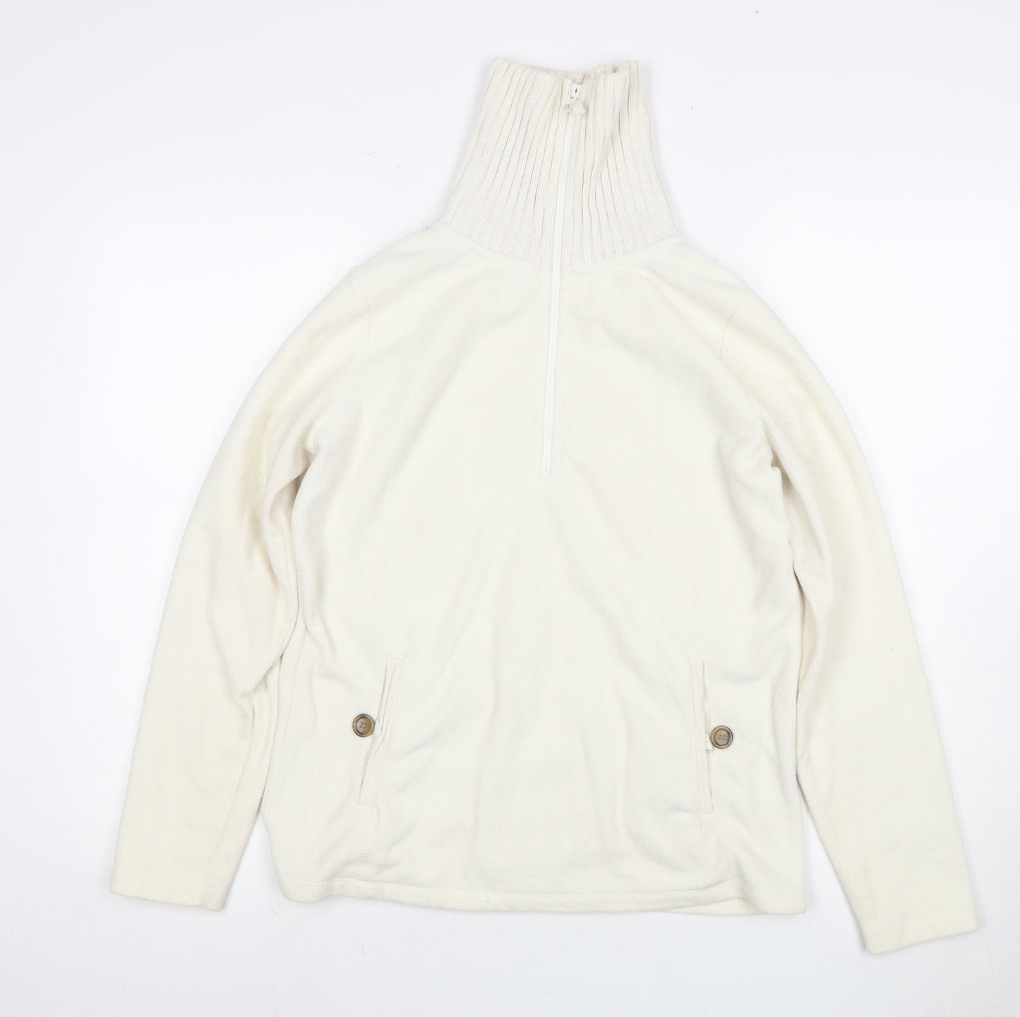 Lands' End Women's White High Neck Sweater, S, 1/2 Zip