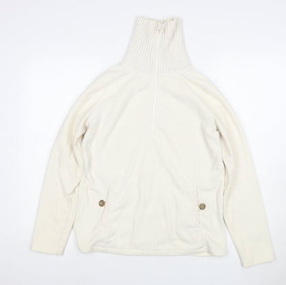 Lands' End Women's White High Neck Sweater, S, 1/2 Zip