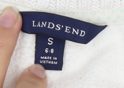 Lands' End Women's White High Neck Sweater, S, 1/2 Zip