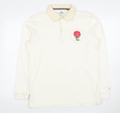 Joules Men's White Long Sleeve Polo Size M