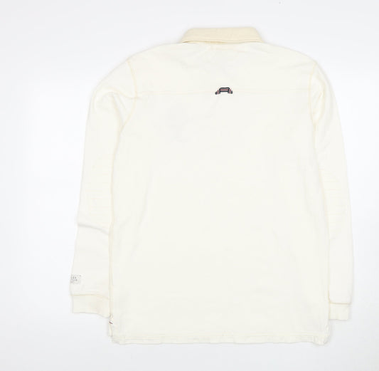 Joules Men's White Long Sleeve Polo Size M