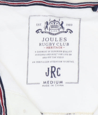 Joules Men's White Long Sleeve Polo Size M