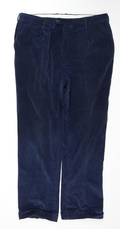 Harrods Men's Blue Corduroy Trousers, Size 58
