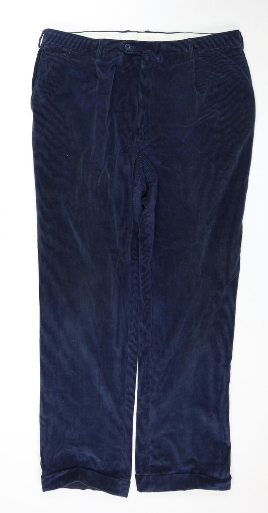 Harrods Men's Blue Corduroy Trousers, Size 58