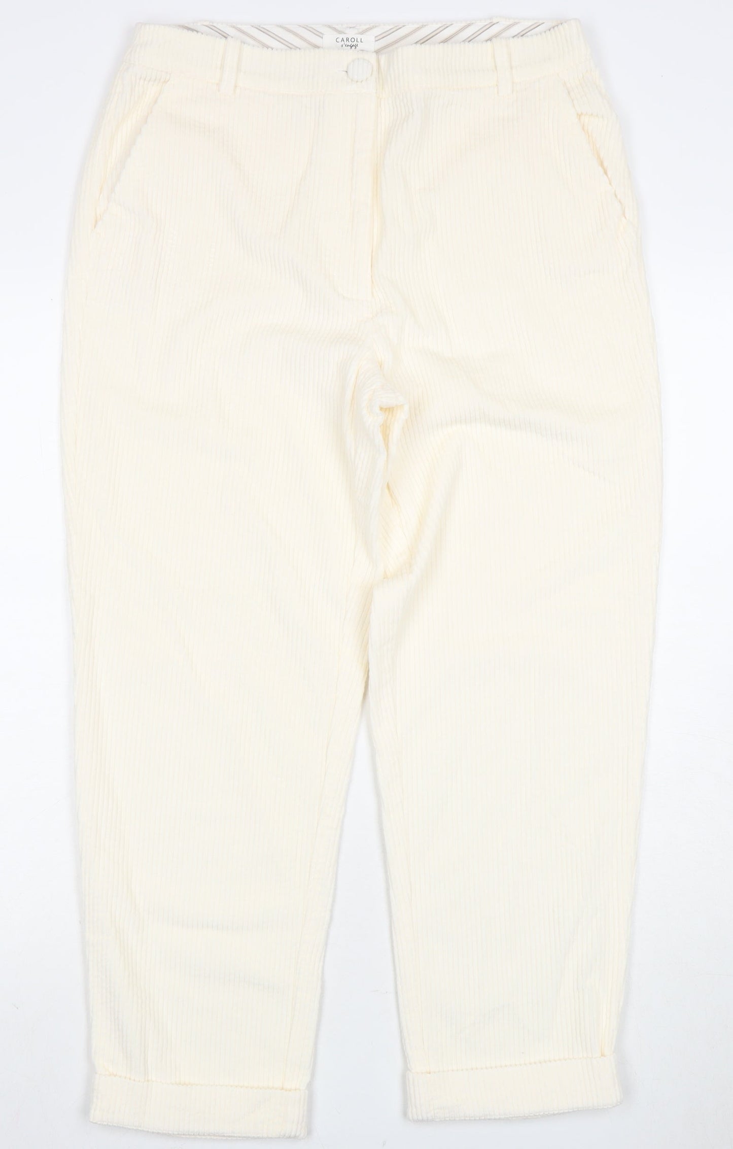 Caroll Women's Ivory Corduroy Cropped Trousers Size 14
