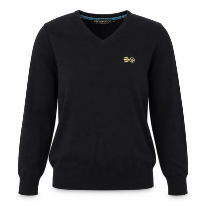Crosshatch Women's Black V-Neck Pullover Jumper Size 12