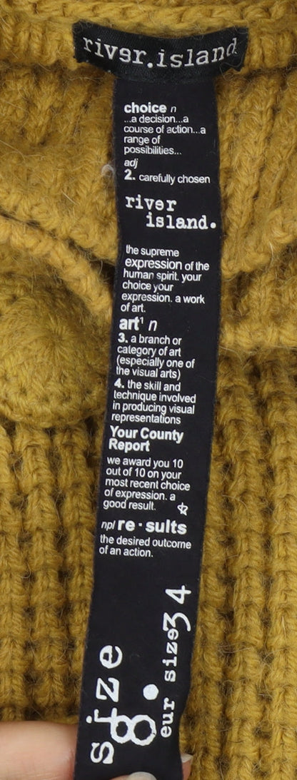 Womens UK Size 8 River Island Yellow Cardigan Jumper