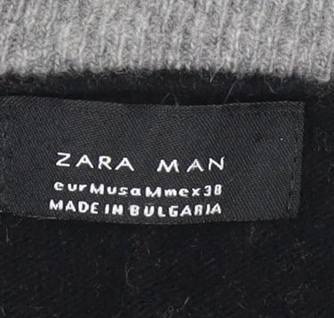 Zara Man Black Argyle V-Neck Wool Pullover Jumper M