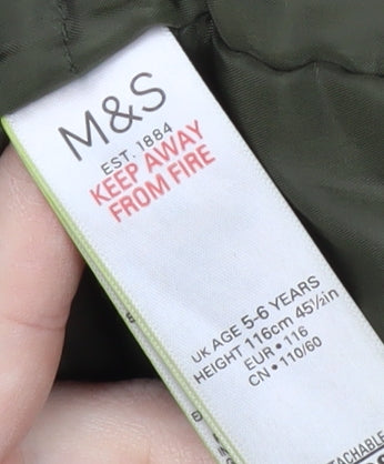 Marks and Spencer Girls' Green Parka 5-6 Years Hooded