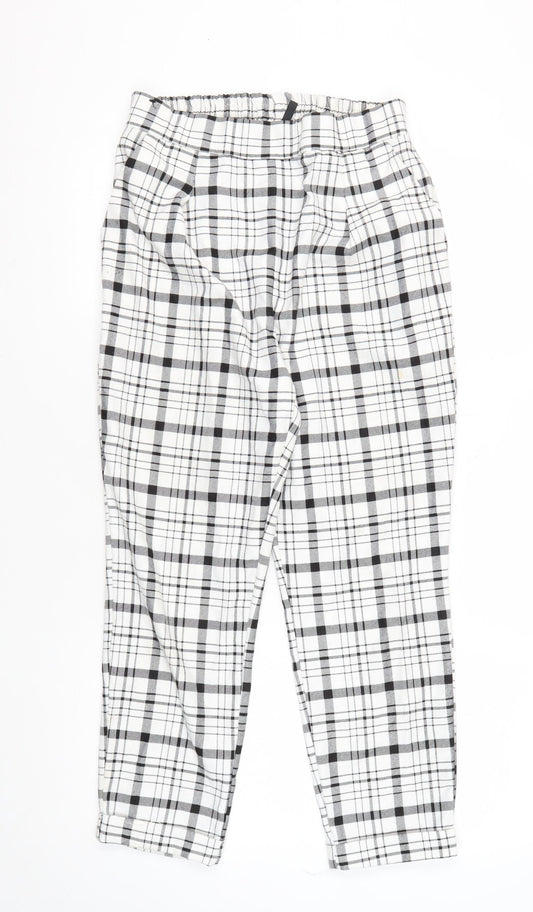 Stradivarius Women's White Plaid Skinny Trousers S