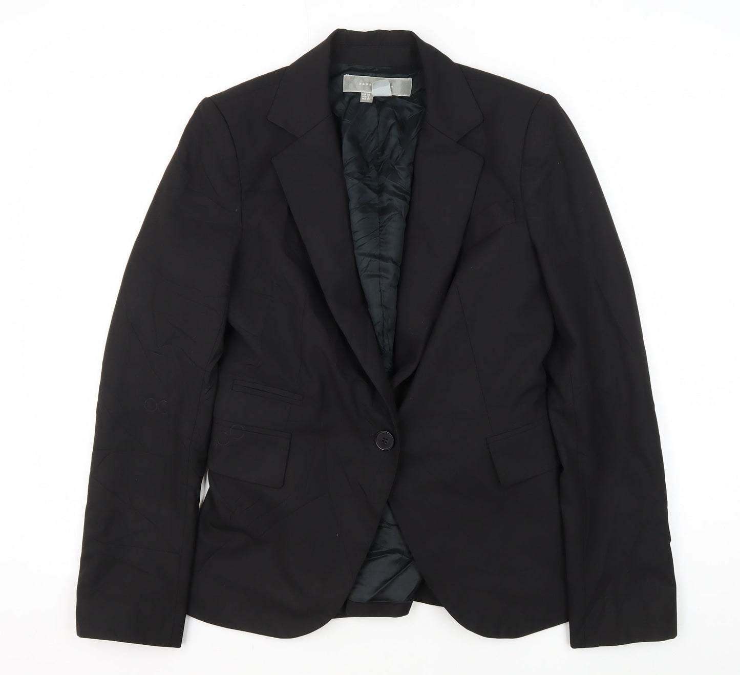 Zara Women's Black Blazer, Size 10, Single-Breasted Lined