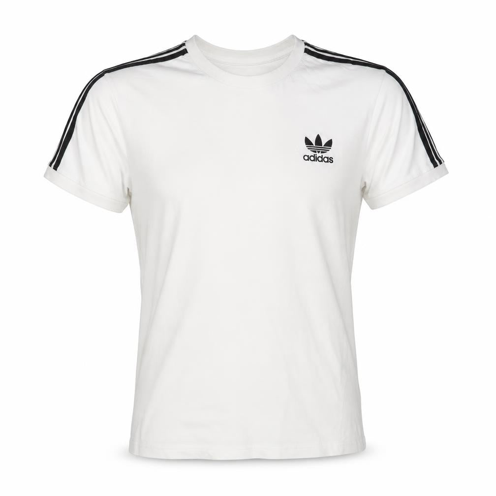 Front view of Adidas White Cotton T-Shirt, Medium, unisex, crew neck