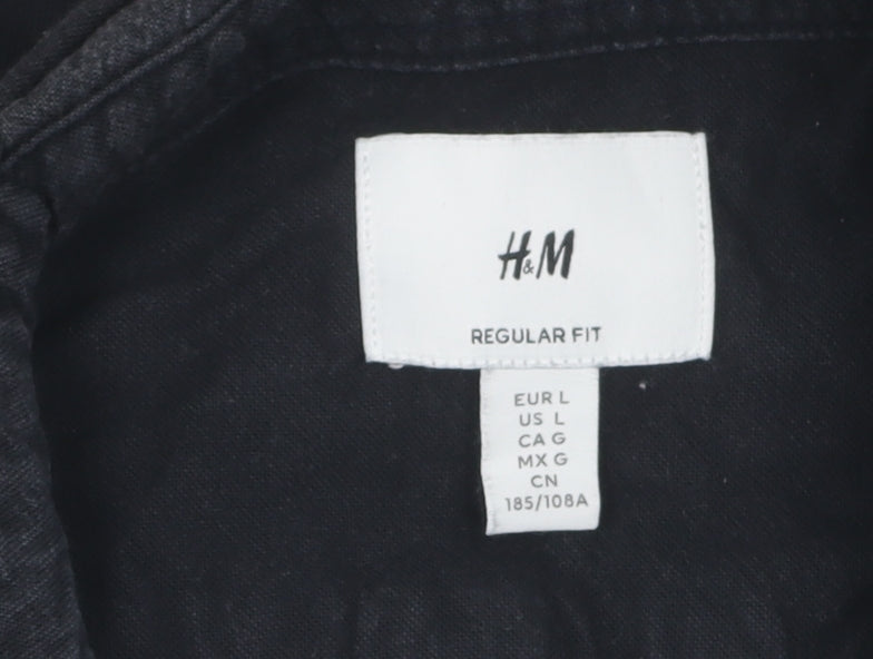 H&M Men's Black Regular Fit Button-Down Shirt L