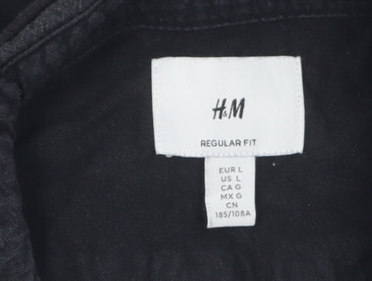 H&M Men's Black Regular Fit Button-Down Shirt L