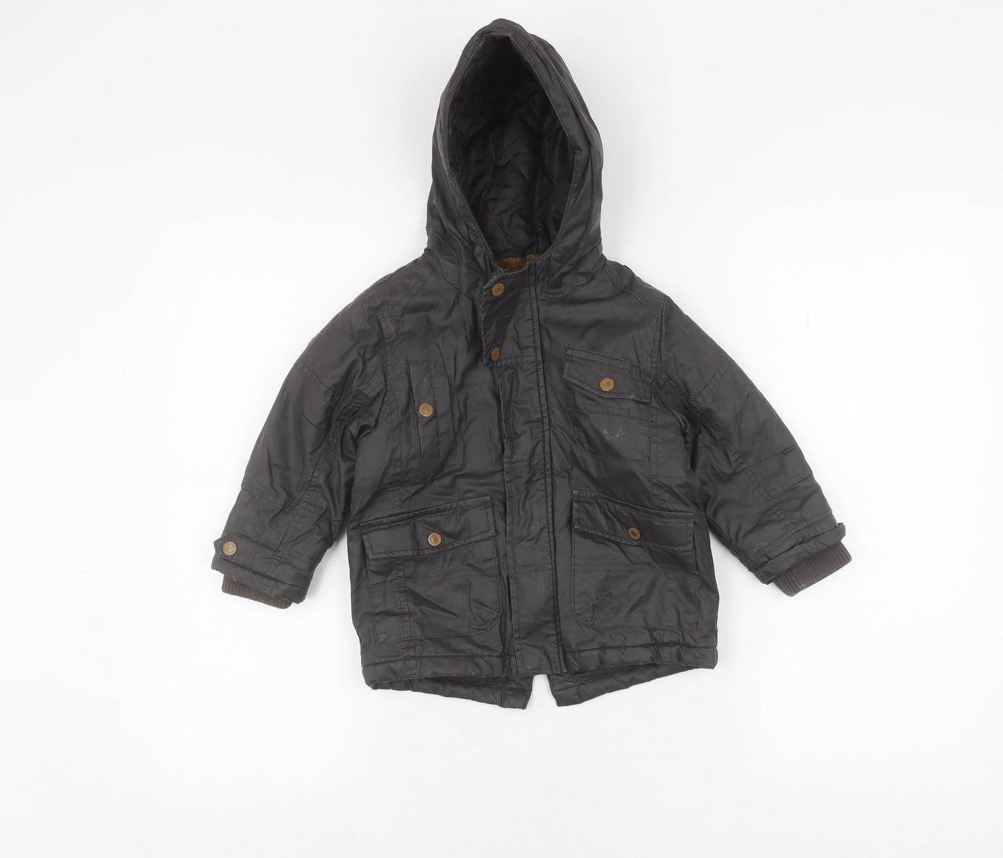 Next Boys Black Parka Coat 2 Years Hooded Mid-Length Autumn