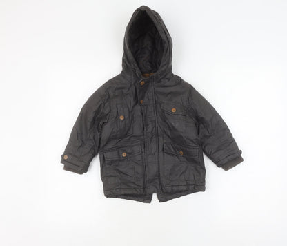 Next Boys Black Parka Coat 2 Years Hooded Mid-Length Autumn