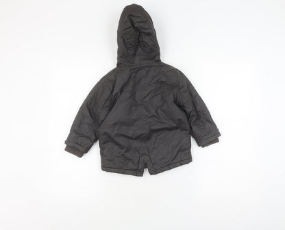 Next Boys Black Parka Coat 2 Years Hooded Mid-Length Autumn