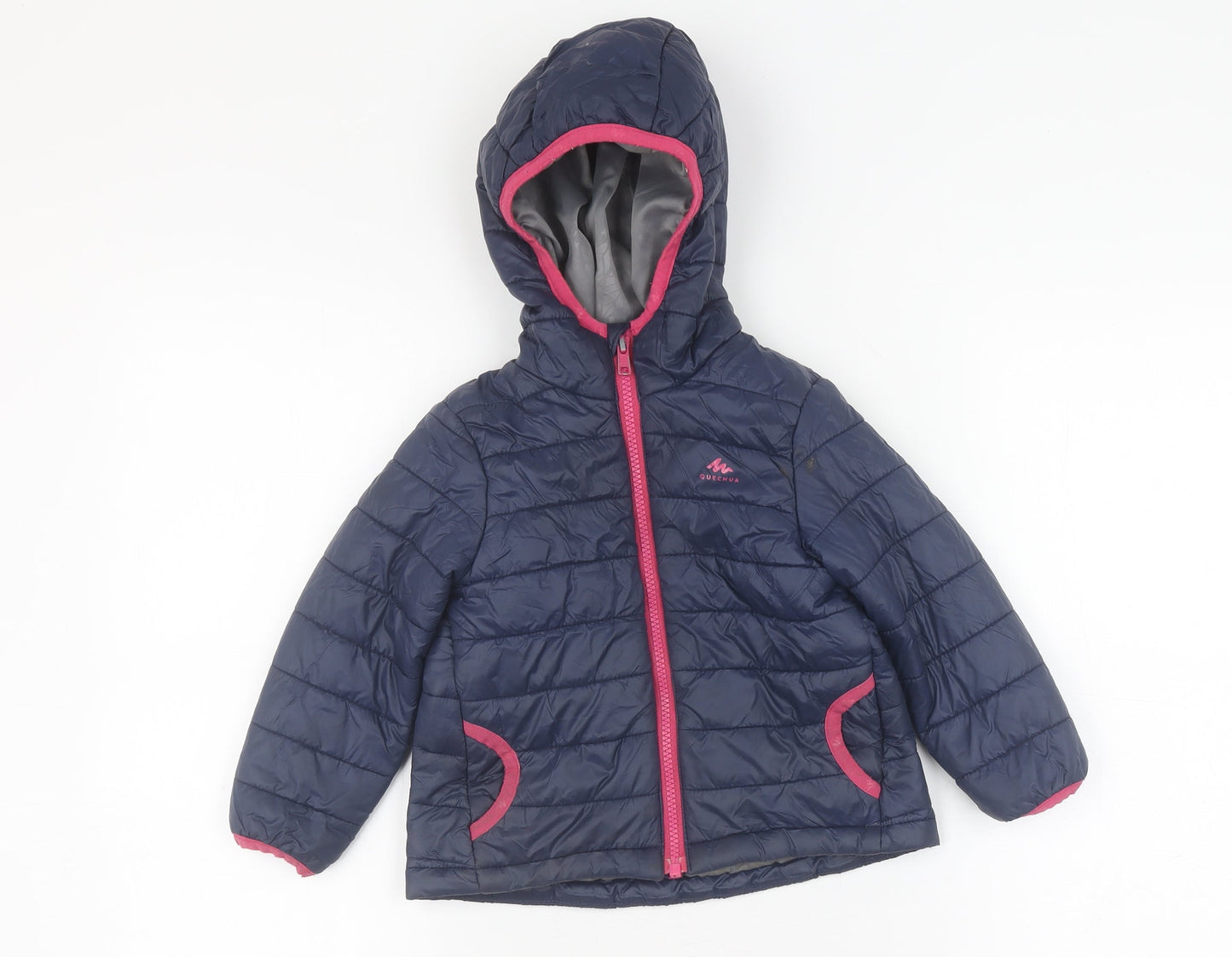 Girls Blue Decathlon Puffer Jacket, Hooded, Size 2-3 Years