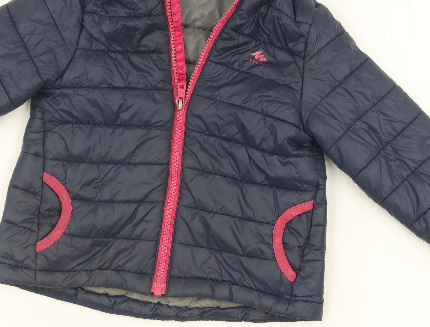Girls Blue Decathlon Puffer Jacket, Hooded, Size 2-3 Years