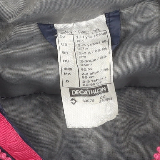 Girls Blue Decathlon Puffer Jacket, Hooded, Size 2-3 Years