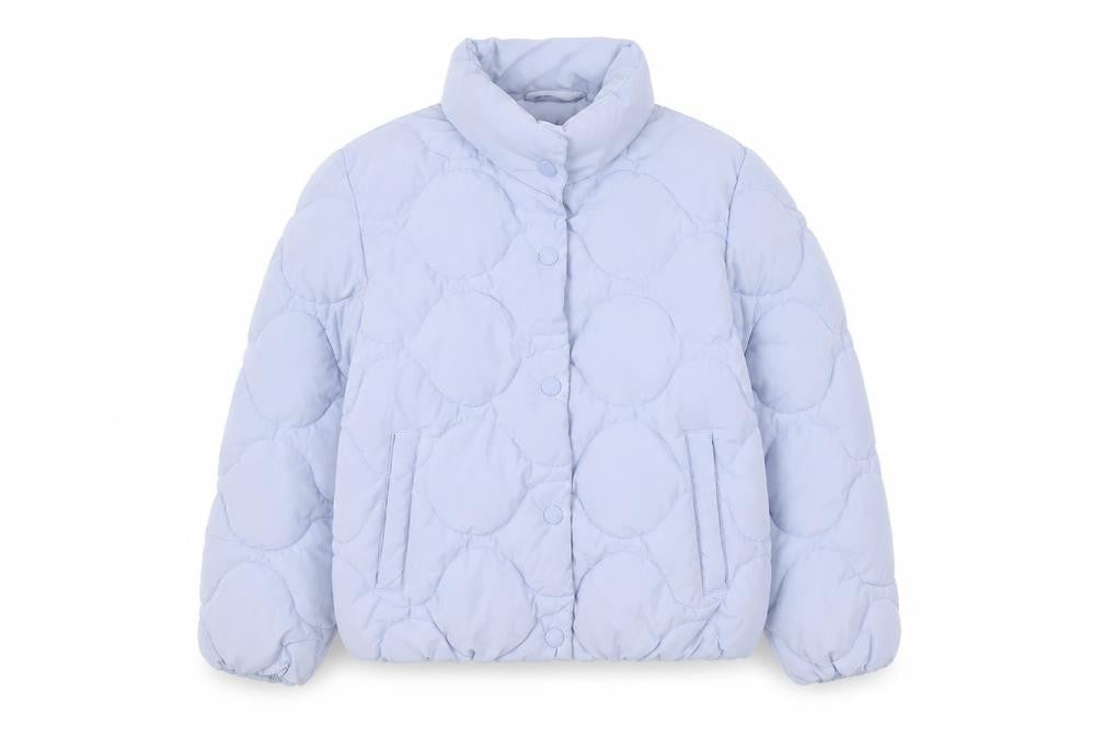 Front view of Zara girls’ blue quilted jacket 8 years lined winter