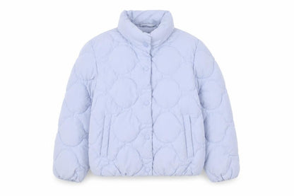 Front view of Zara girls’ blue quilted jacket 8 years lined winter
