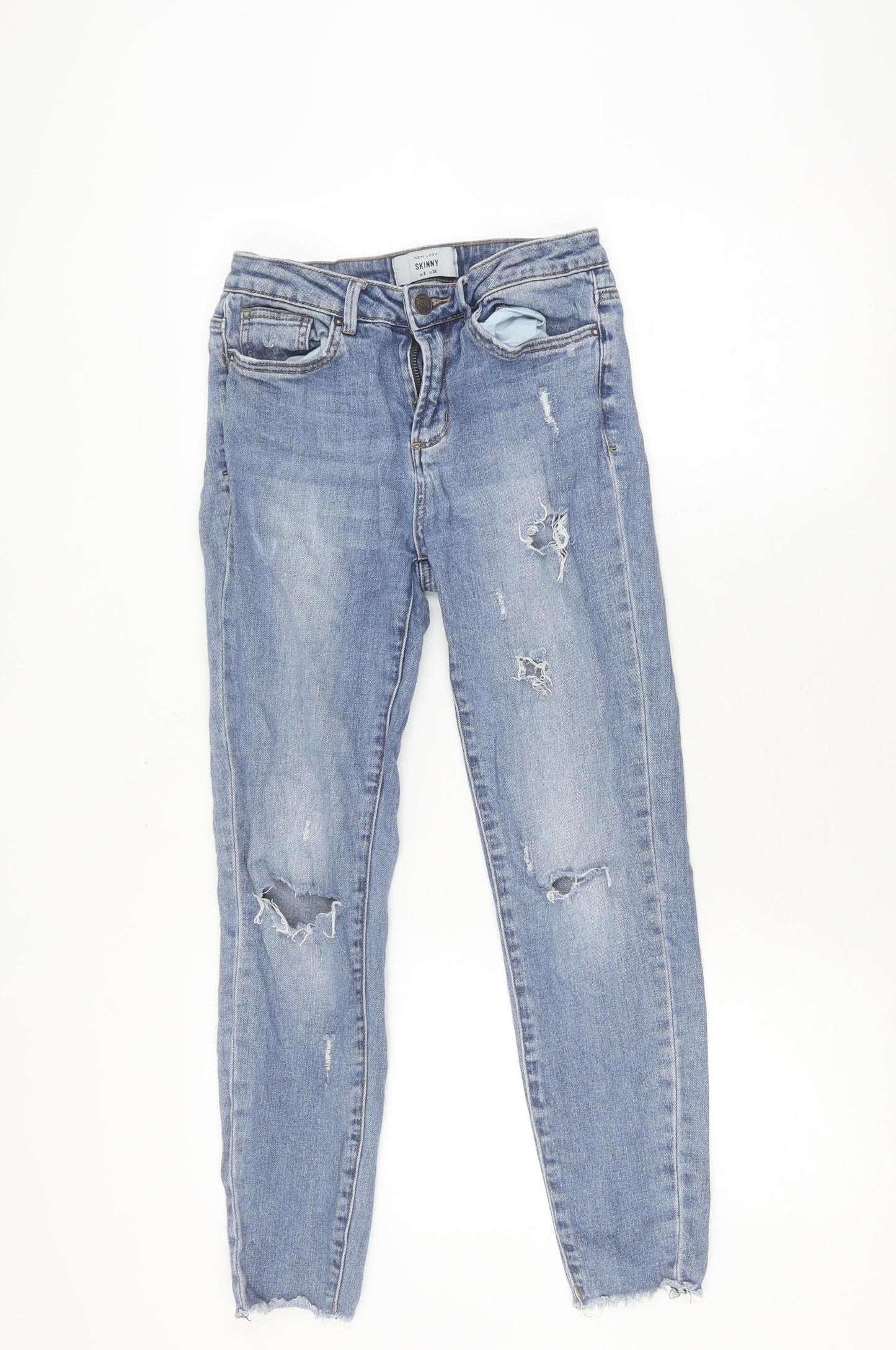 New Look Women's Blue Skinny Distressed Jeans Size 8