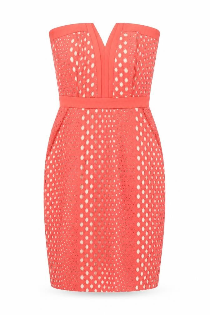 Warehouse Women's Red Cotton Eyelet Sheath Dress Size 8