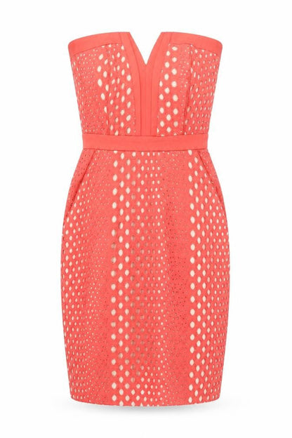 Warehouse Women's Red Cotton Eyelet Sheath Dress Size 8