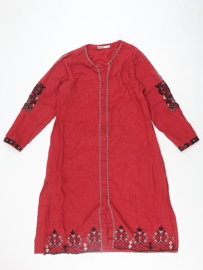 Khaadi Women’s Red Embroidered Cotton Dress Size 10