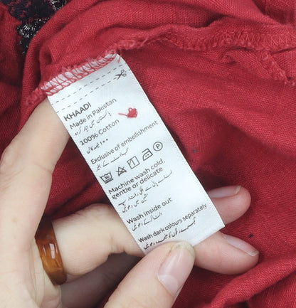 Khaadi Women’s Red Embroidered Cotton Dress Size 10