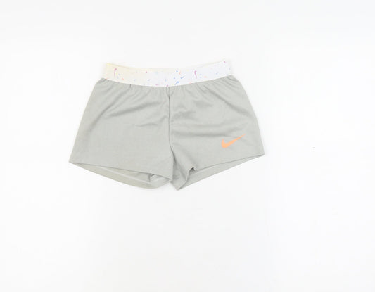 Additional front view of Nike girls’ athletic grey shorts -, size 6-7, years