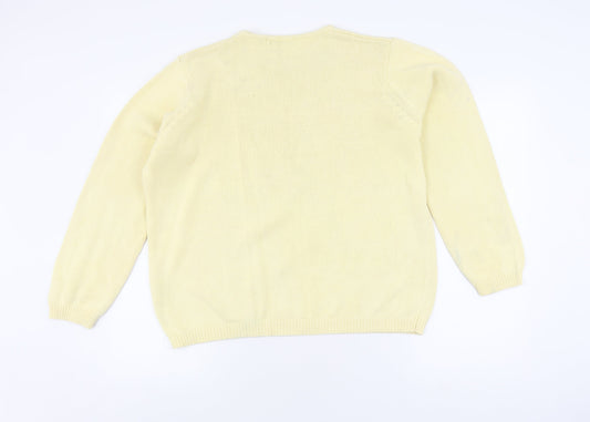 EWM Women's Yellow Crew Neck Cotton Jumper Size L