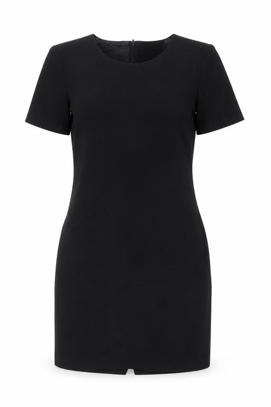 Front view of C&A Women's Black Sheath Dress, size 8, Wool