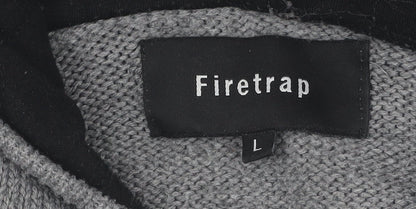 Firetrap Men's Grey Henley Jumper L Size Hooded Cotton