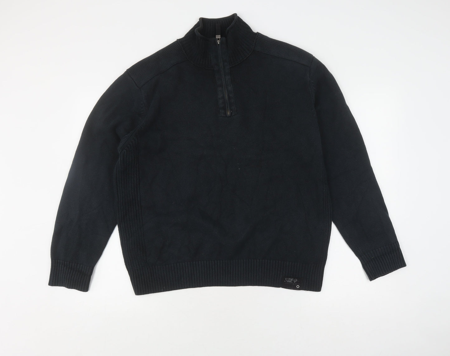 Next Men's Black Full Zip Jumper, Size L, Cotton Knit